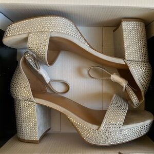 Torrid Light Gray Rhinestone Studded Suede Heels | Size 10.5W
